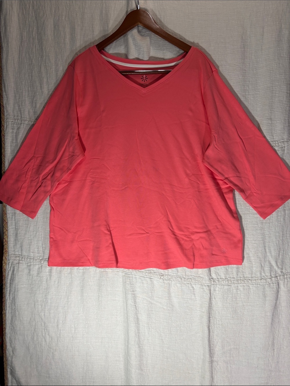 Isaac Mizrahi Bright Coral V-Neck Three Quarters Sleeve Tee 100% Cotton